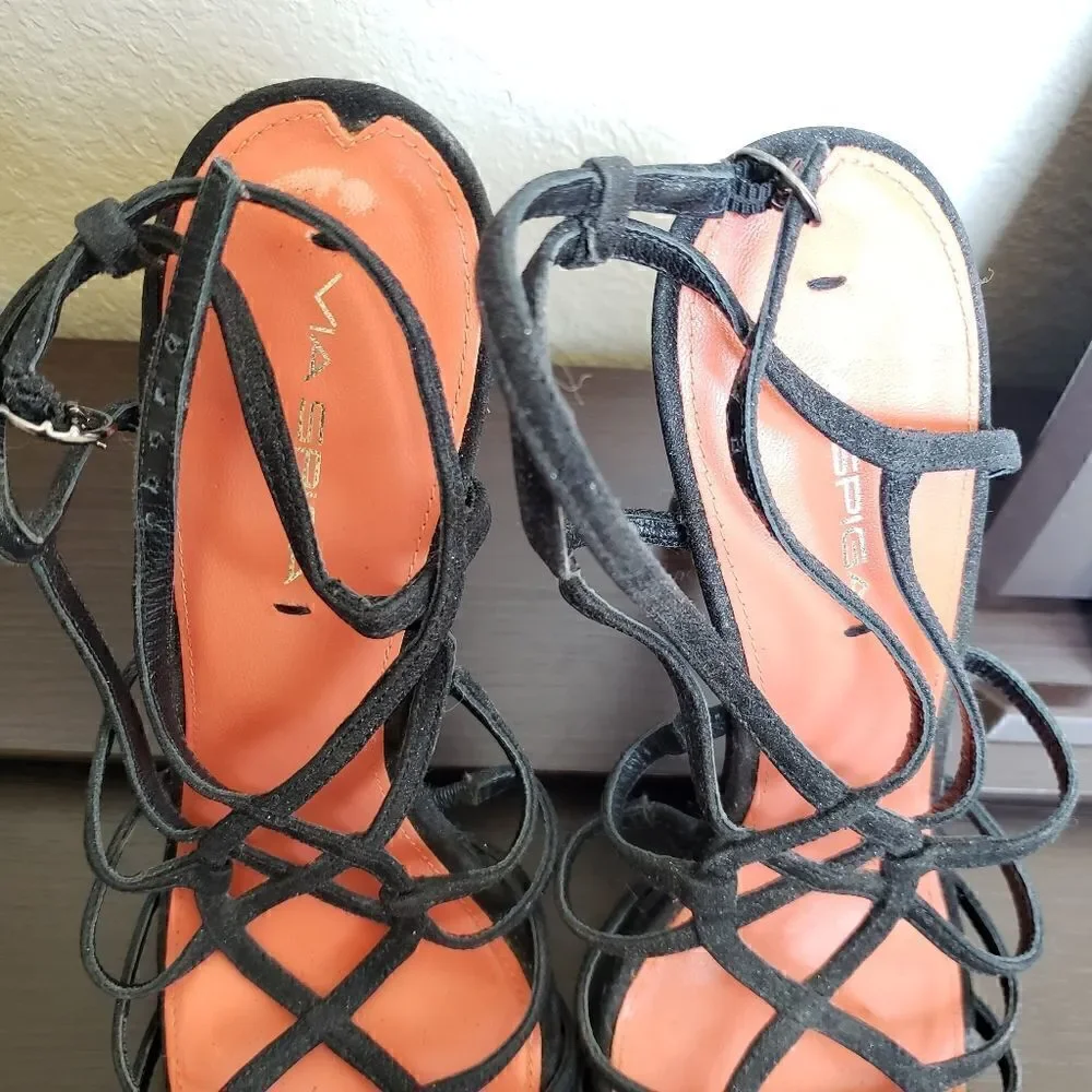 Via Spiga promise black glitter strappy heels 10